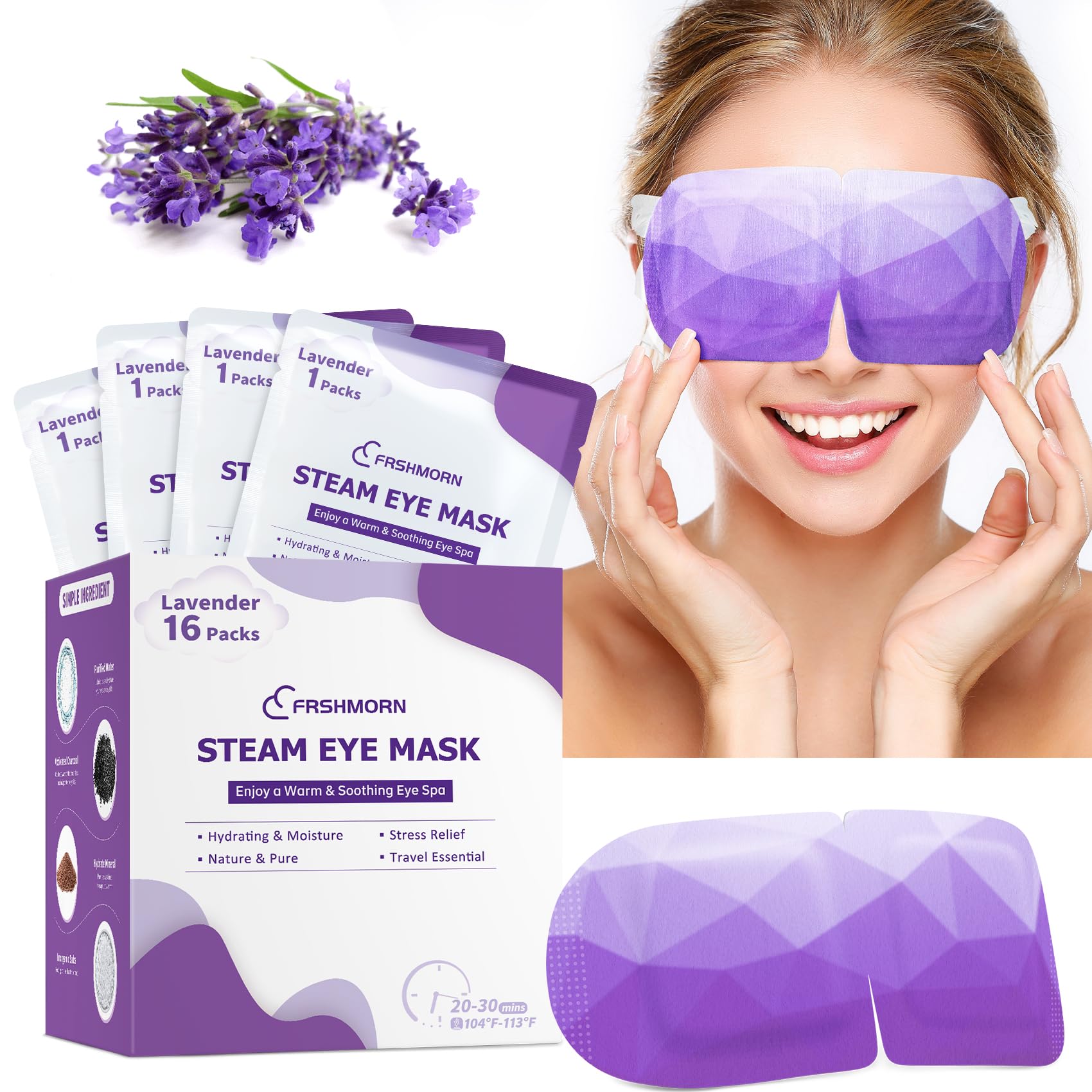 FRSHMORN mascarilla ocular de lavanda con vapor para dormir cómodo