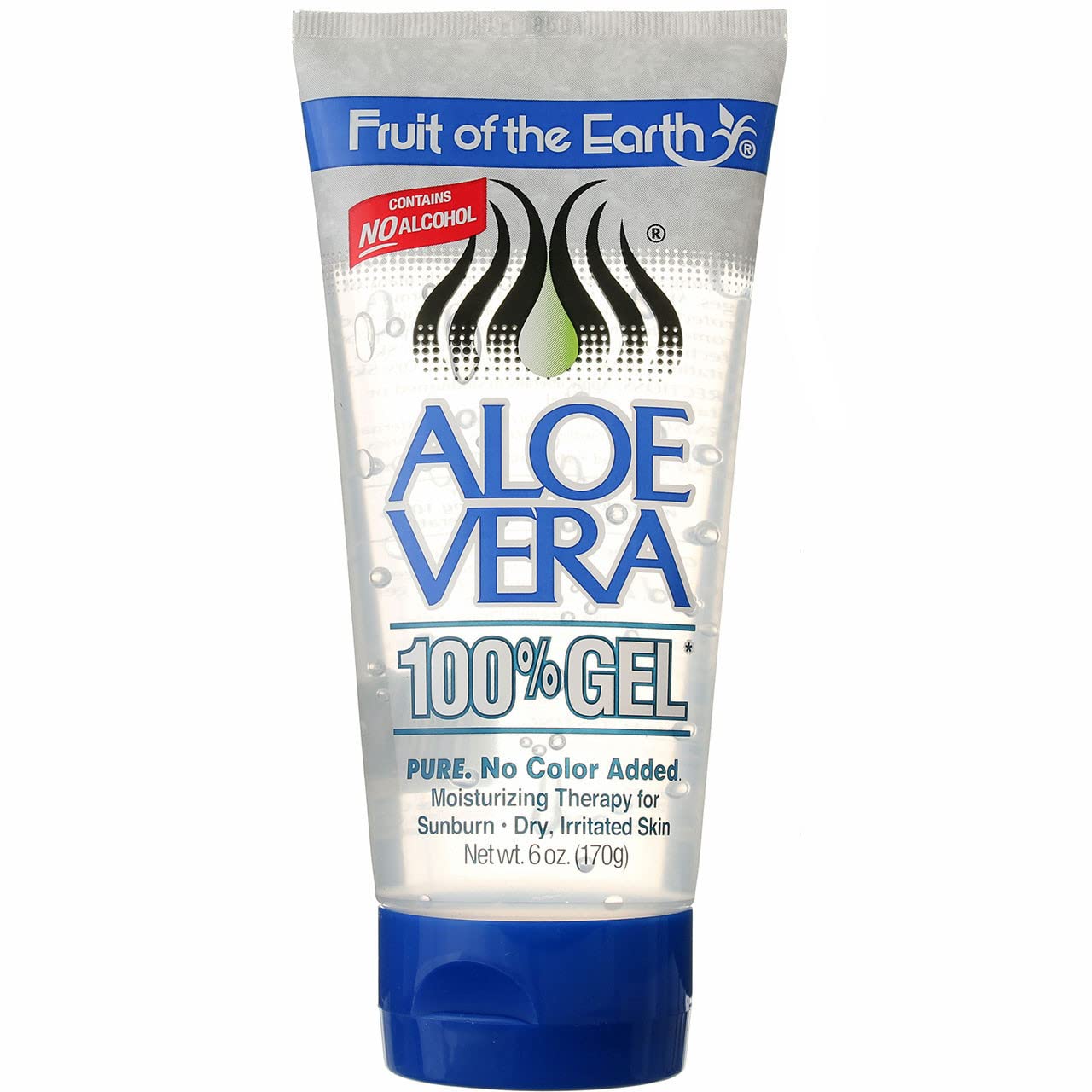 Fruit of the Earth Aloe Vera 100% Gel label highlights pure skin care