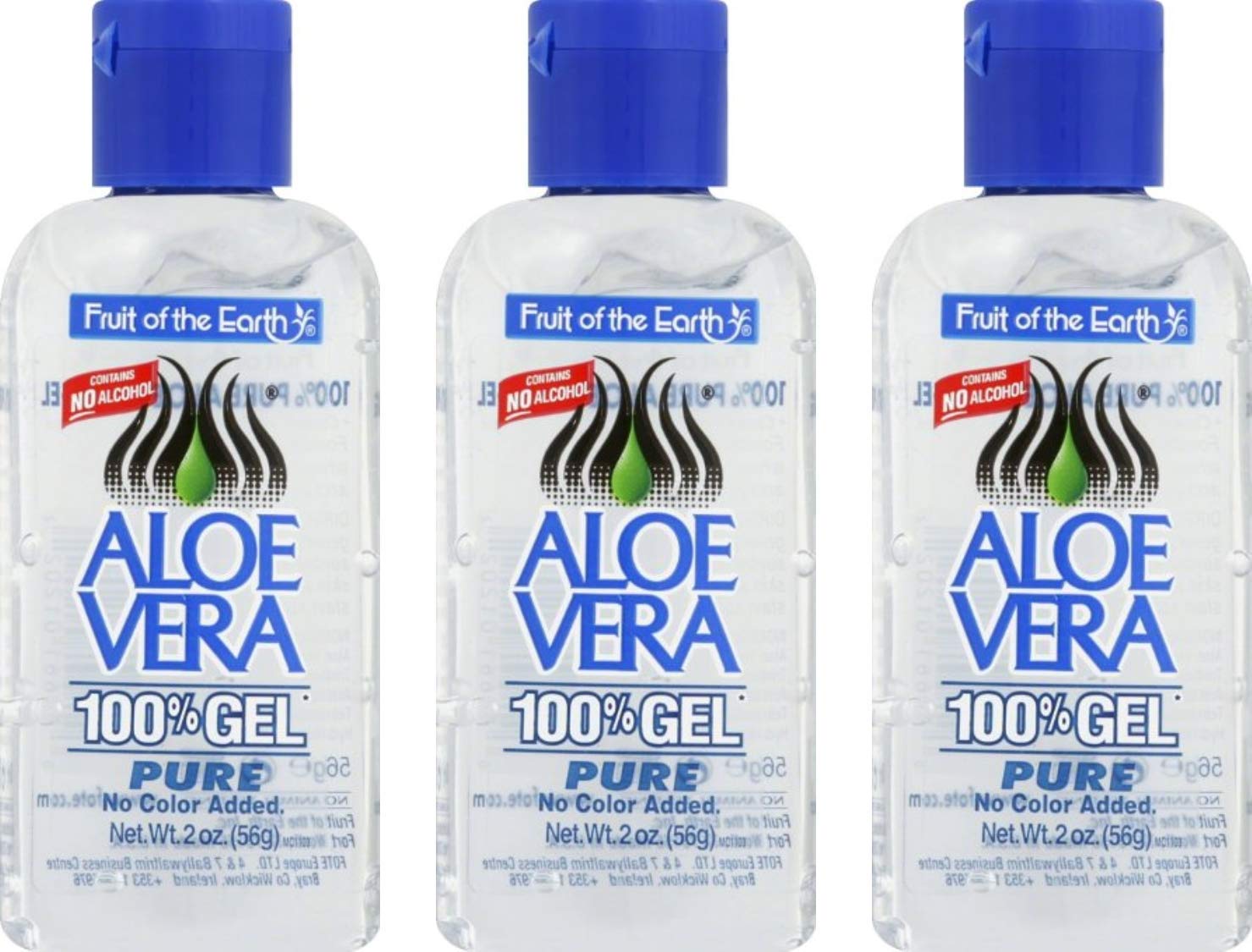 Fruit of the Earth Aloe Vera Gel bundle (3 bottles) shown for soothing skin.