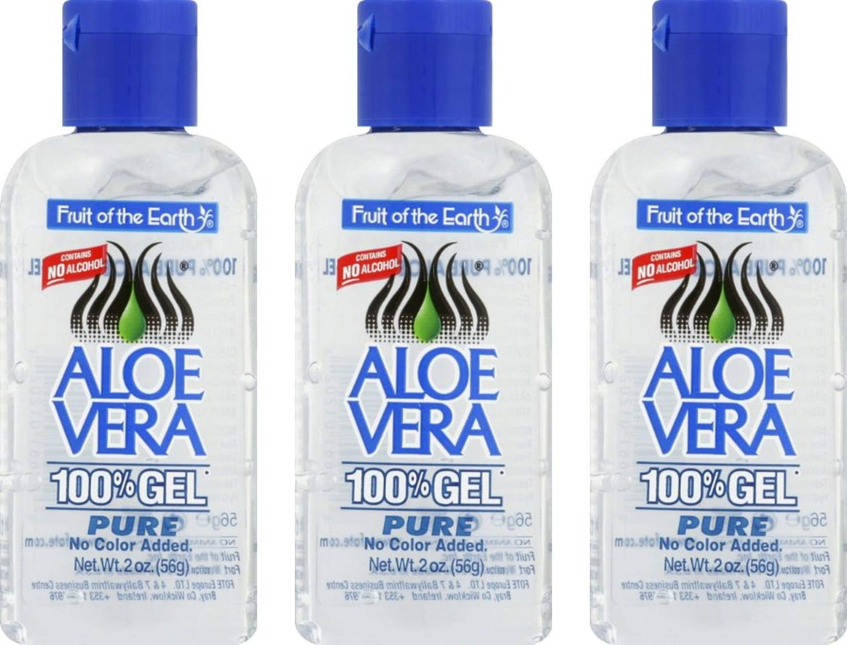 Fruit of the Earth Aloe Vera Gel bundle (3 bottles) shown for soothing skin.