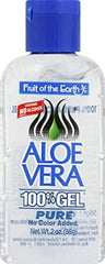 Fruit of the Earth Aloe Vera Gel closeup highlighting clear texture for cooling application.