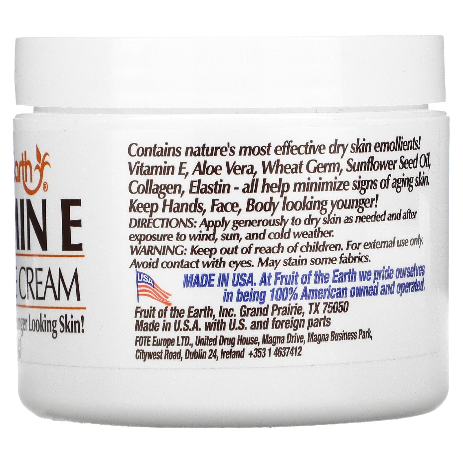 Fruit of the Earth Vitamin-E Bogo Cream jar closeup – ideal for moisturizing skin