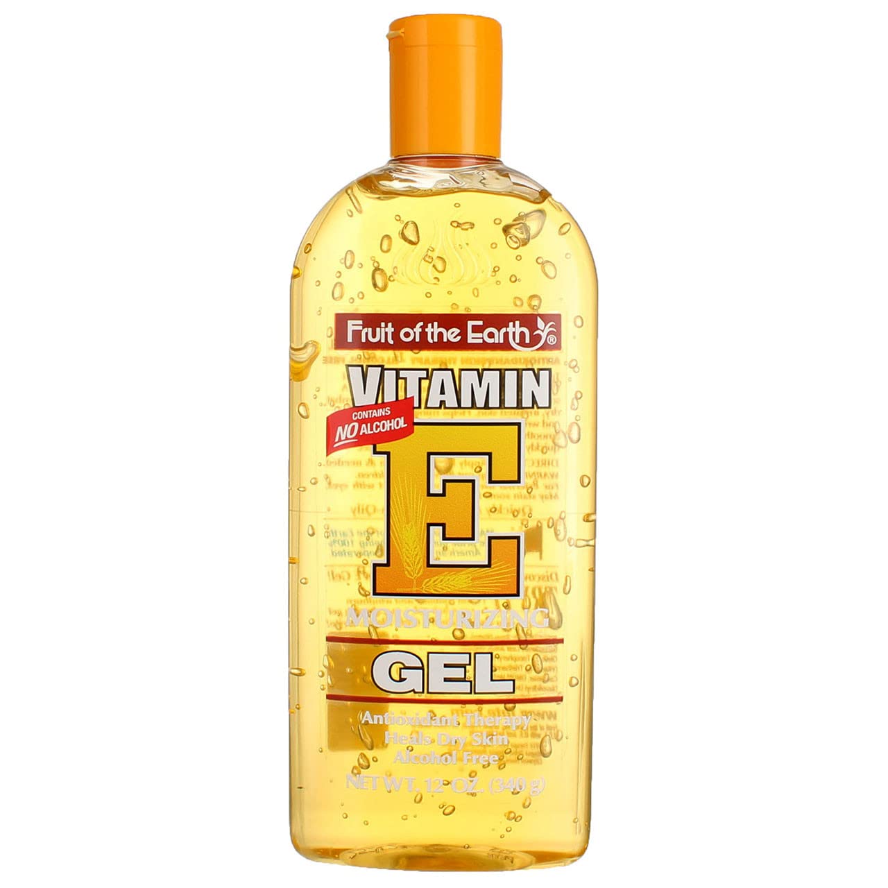 Gel Fruit of The Earth con vitamina E y aloe vera en botella para hidratación diaria