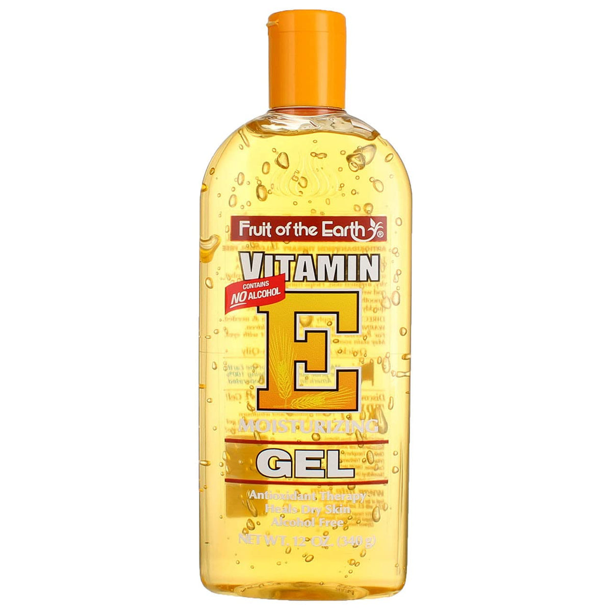 Gel Fruit of The Earth con vitamina E y aloe vera en botella para hidratación diaria