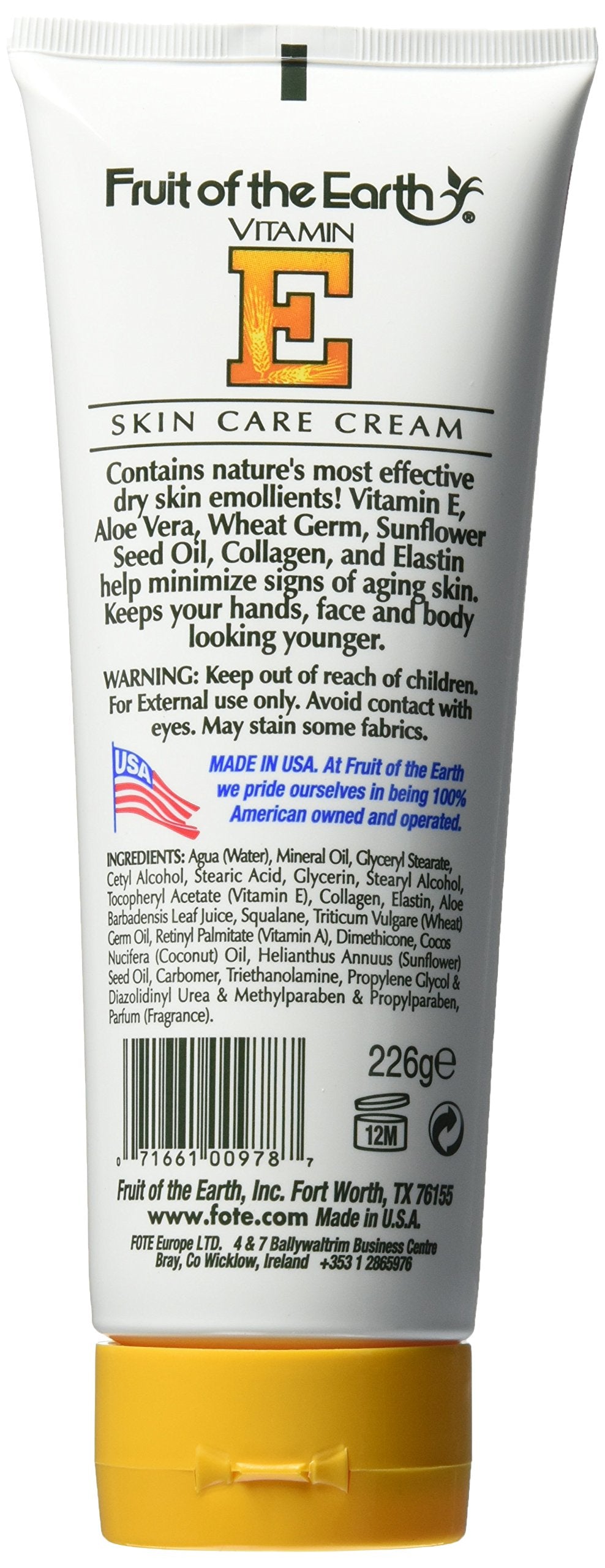 Close-up of Fruit of the Earth Vitamin-E Cream Tube texture showing rich emollients.
