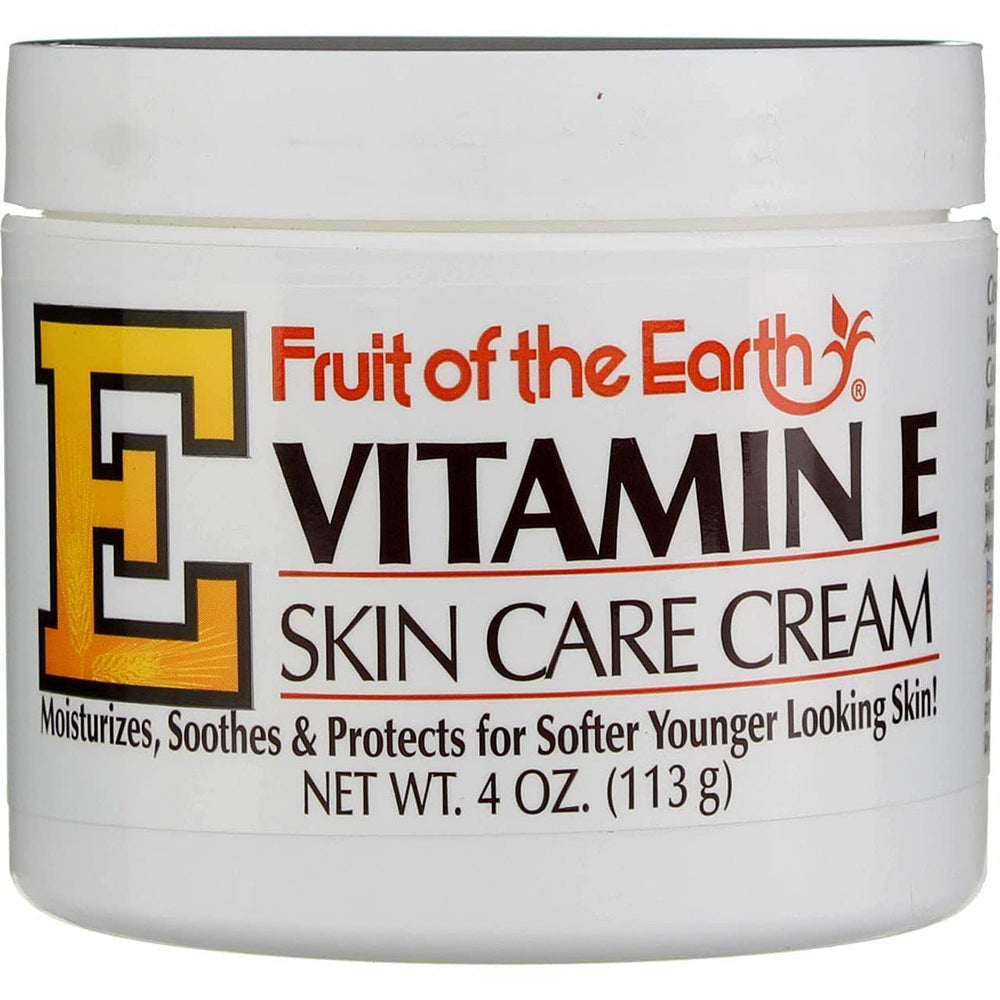 Fruit of the Earth Vitamin E Skin Care Cream packaging reflects cruelty-free skincare.