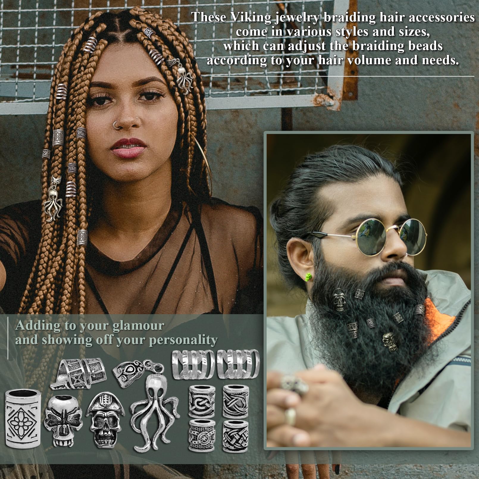 Broches y anillos Viking Fscwlmon para barba y cabello