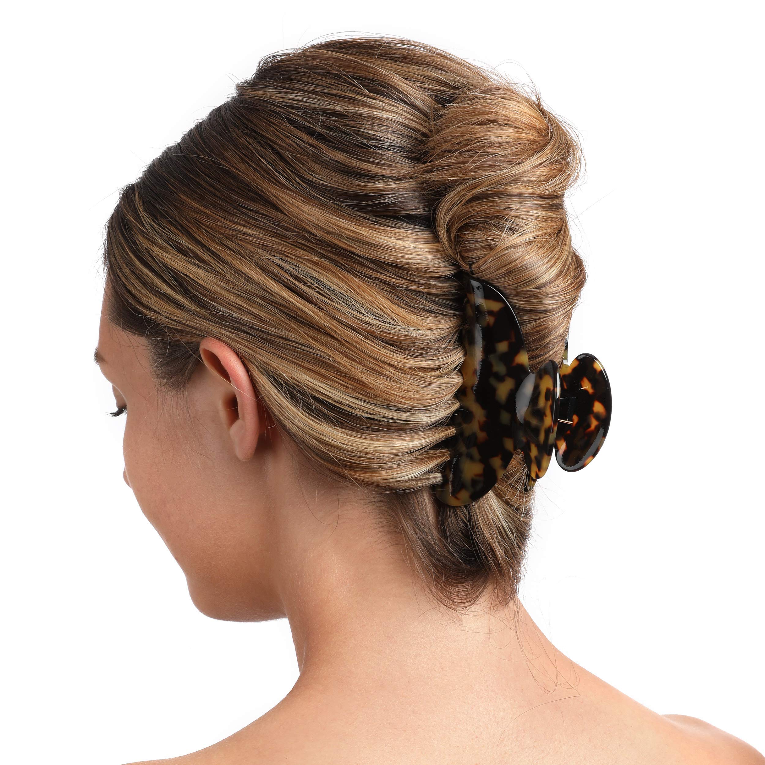 Pinzas Fsmiling con estampado leopardo, agarre seguro para cabellos variados.