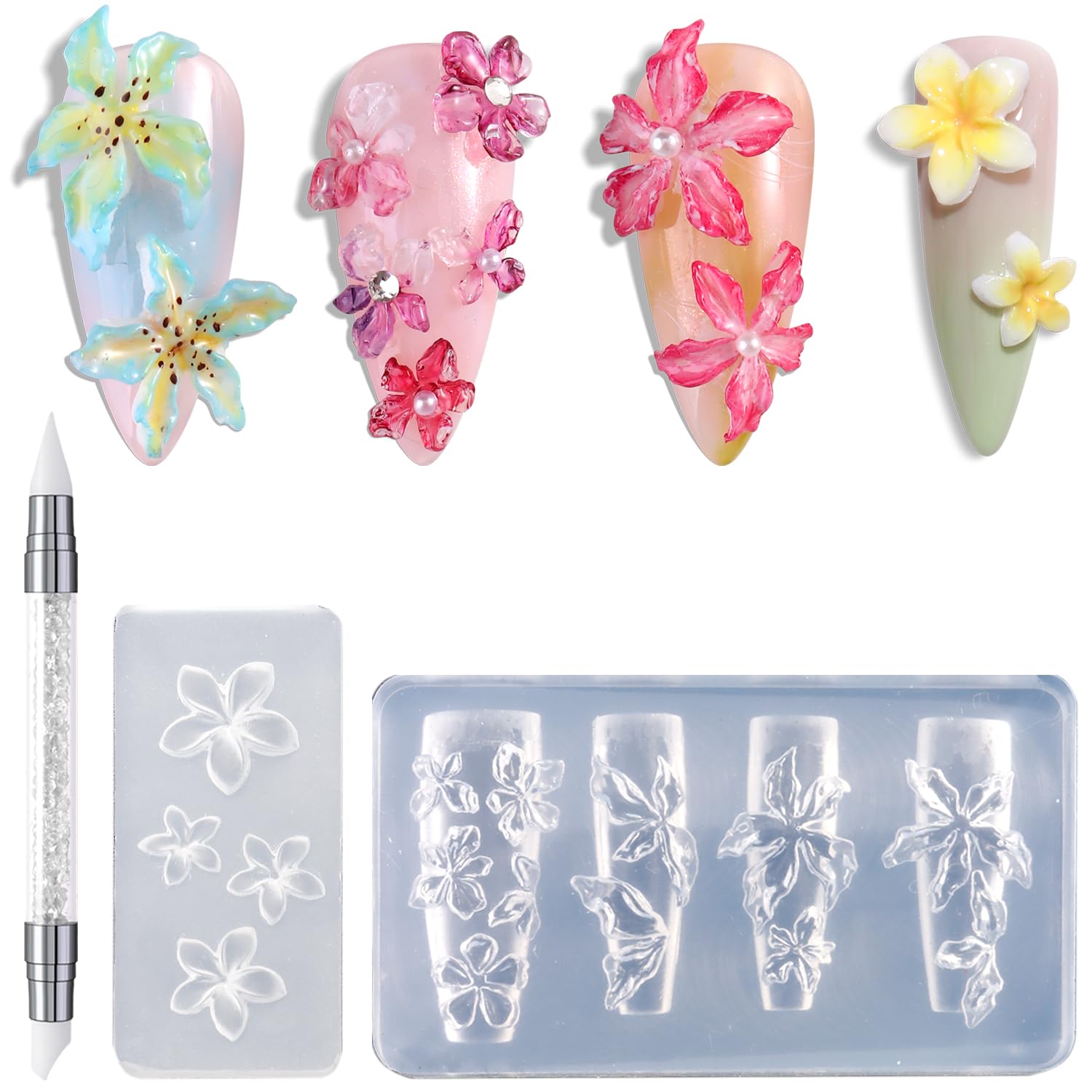 FSpronail 2pcs 3D flower molds for cherry blossom nails.