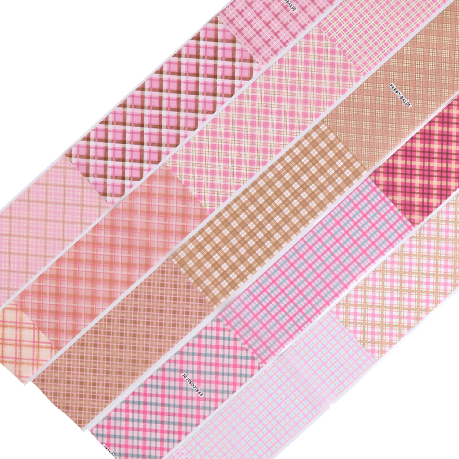 FSpronail láminas plaid rosa presionado en la uña para transferencia limpia.