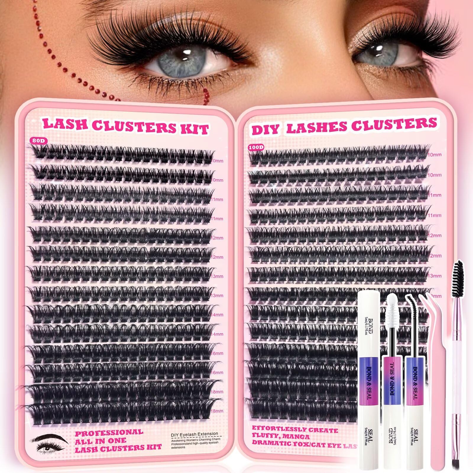 FTBZCF manga-style lash clusters kit for a bold, blended look.