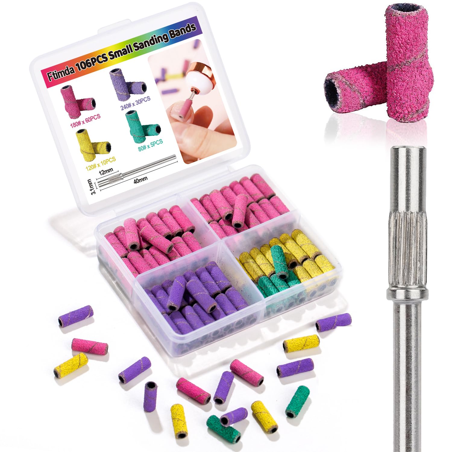 Ftimda 105pcs sanding bands on a 3.1mm mandrel for precise shaping