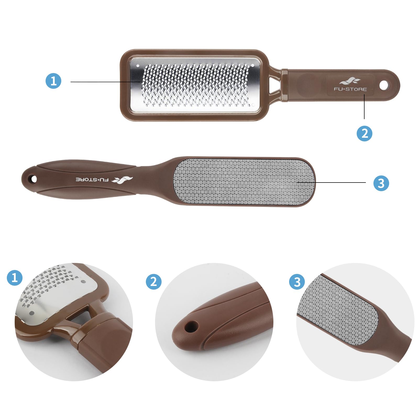 Fu Store stainless steel callus remover for precise dry skin reduction on feet.