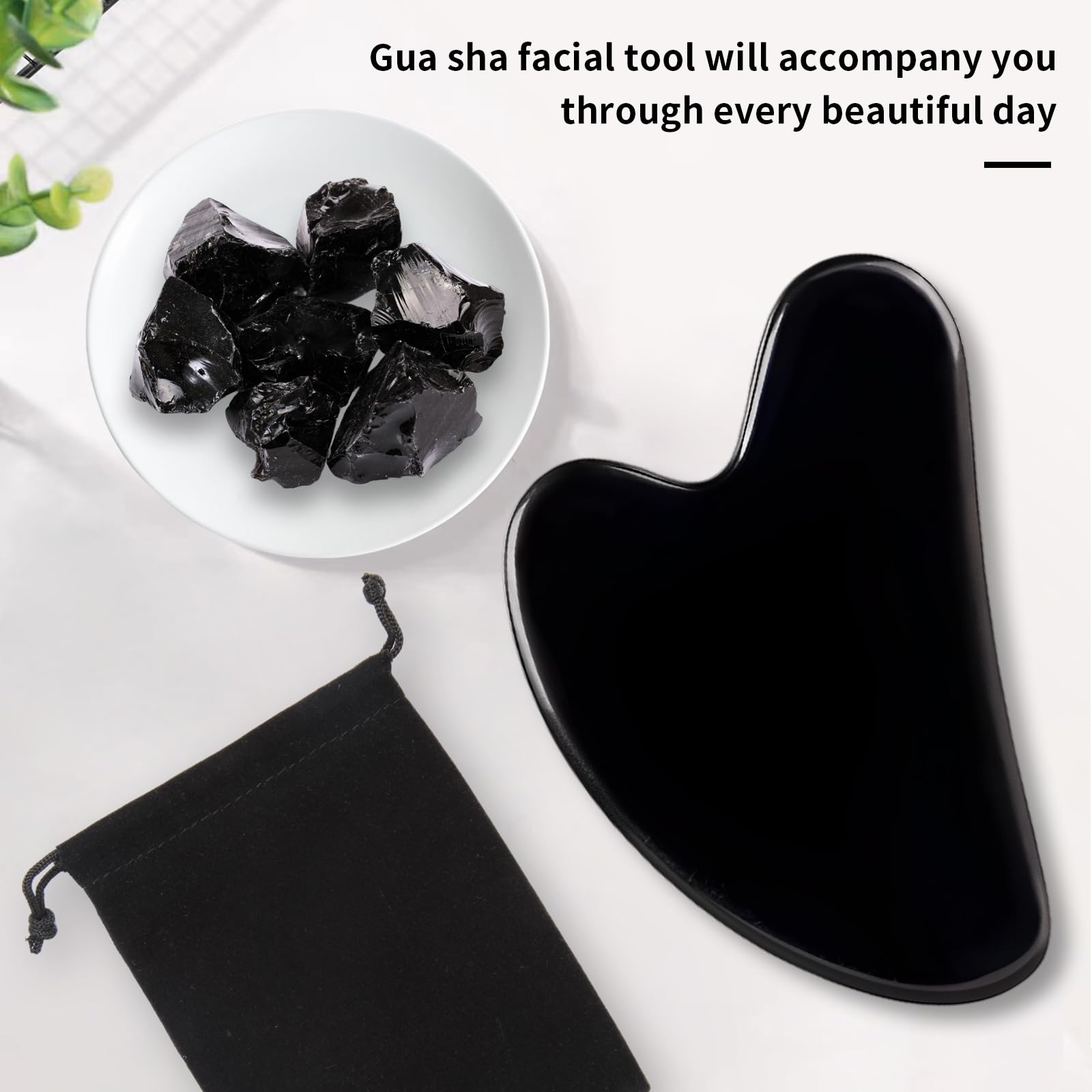 FUIYOOCEN gua sha de obsidiana perfecto para uso diario y ritual de cuidado.