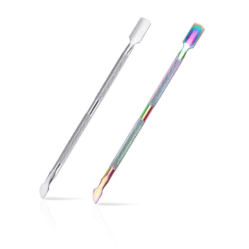 FULINJOY dual-head cuticle pusher in stainless steel for precise nail prep.