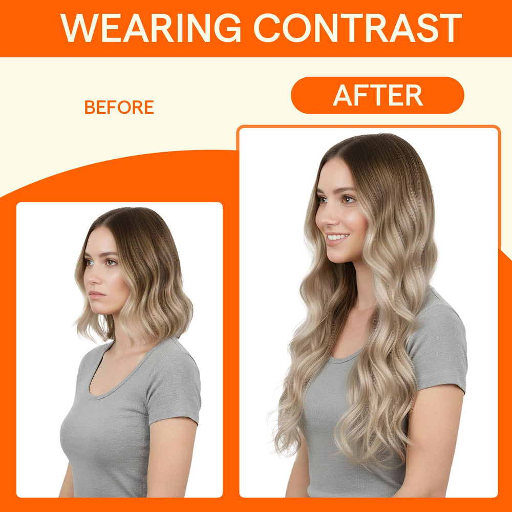 Full Shine 14-inch Remy hair extensions show mid-length for versatile styling options.