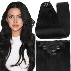 Full Shine jet black clip-in extensions in 24 inch length for seamless blend
