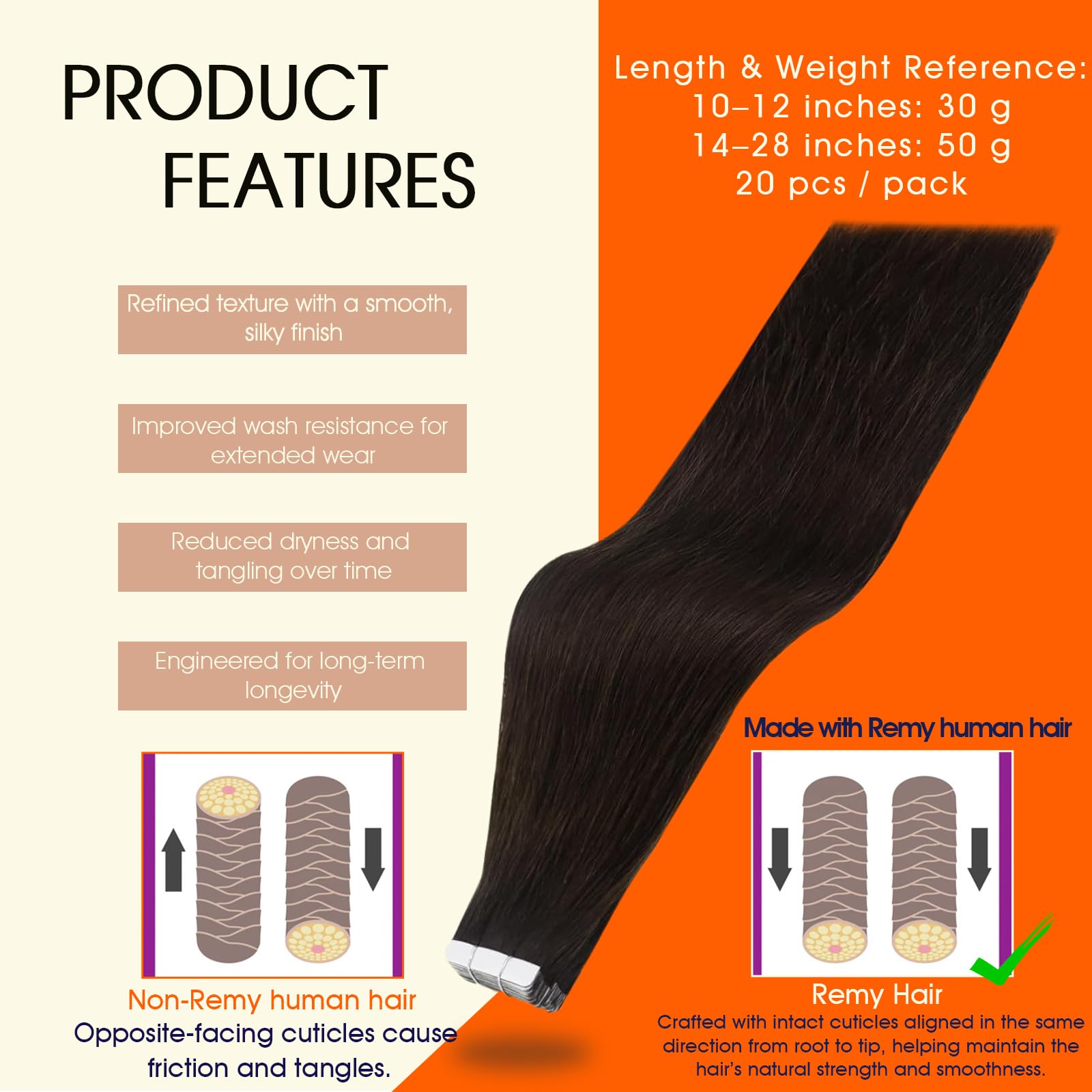 Full Shine extensions display skin-friendly adhesive for discreet wear.