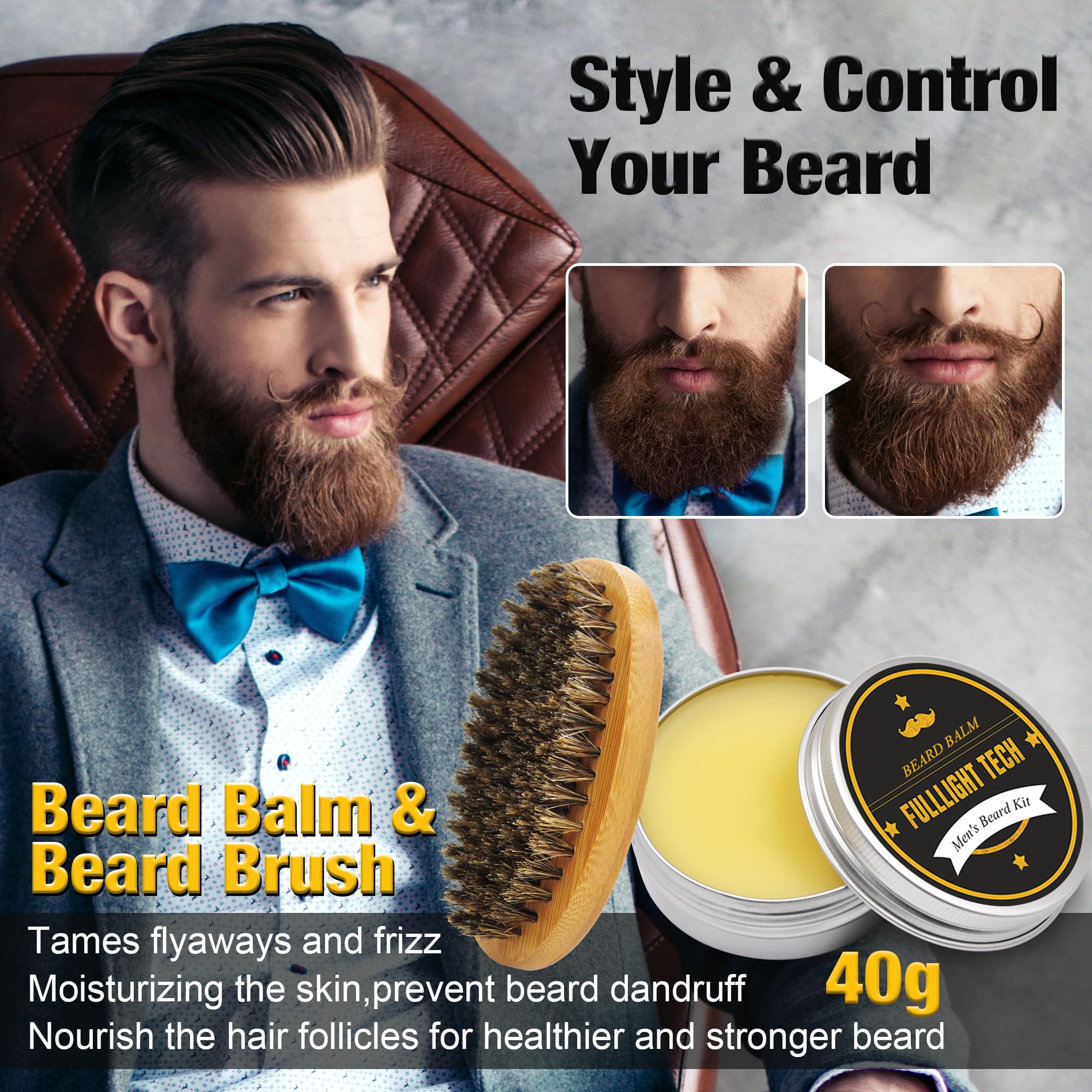 FullLIGHT TECH beard balm 40g smooths and moisturizes daily use