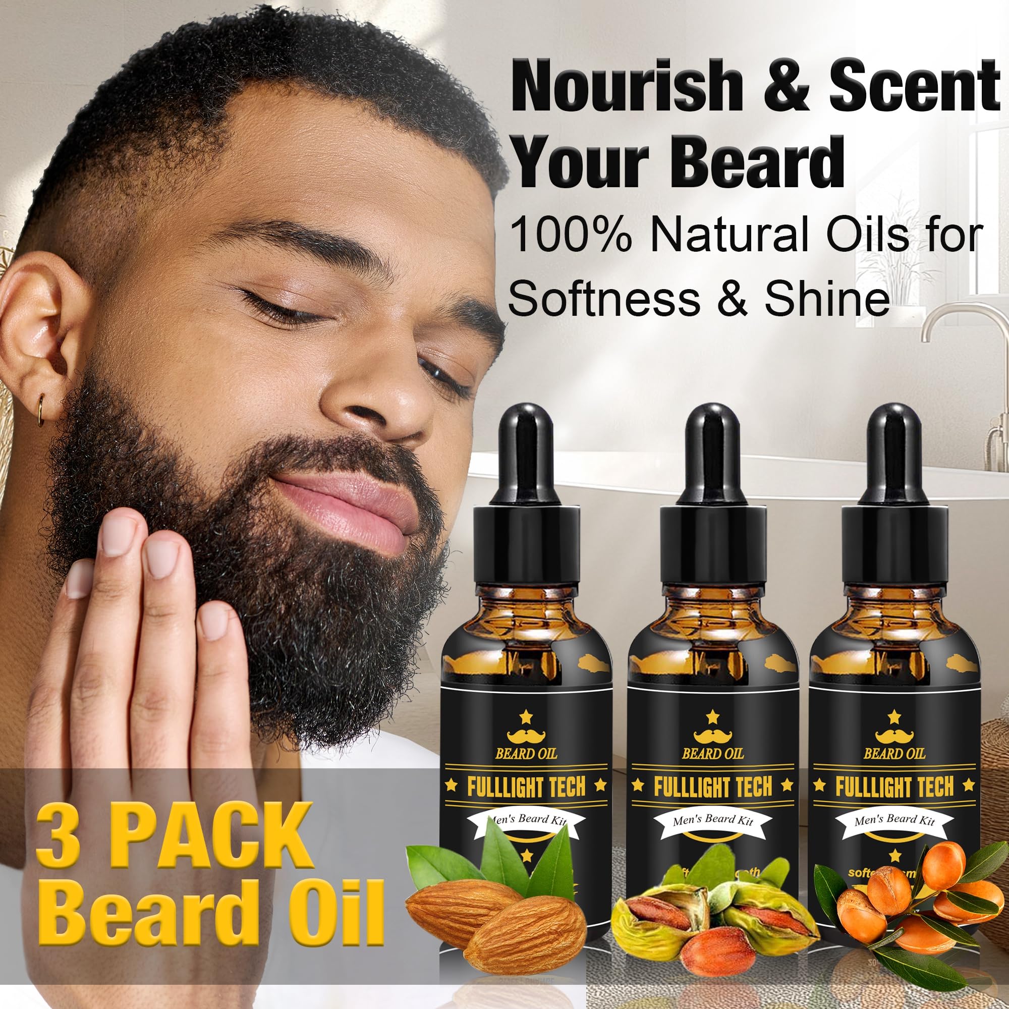 FullLIGHT TECH unscented beard oil bottle for sensitive skin care