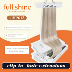 Full Shine real human hair clip-ins with soft texture for styling ease.