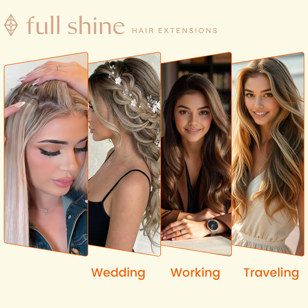 Full Shine solid color 4 tape-in extensions add natural length