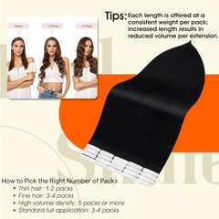 Full Shine tape-in extensions Color 1 Jet Black blend naturally for a seamless salon-worthy finish.