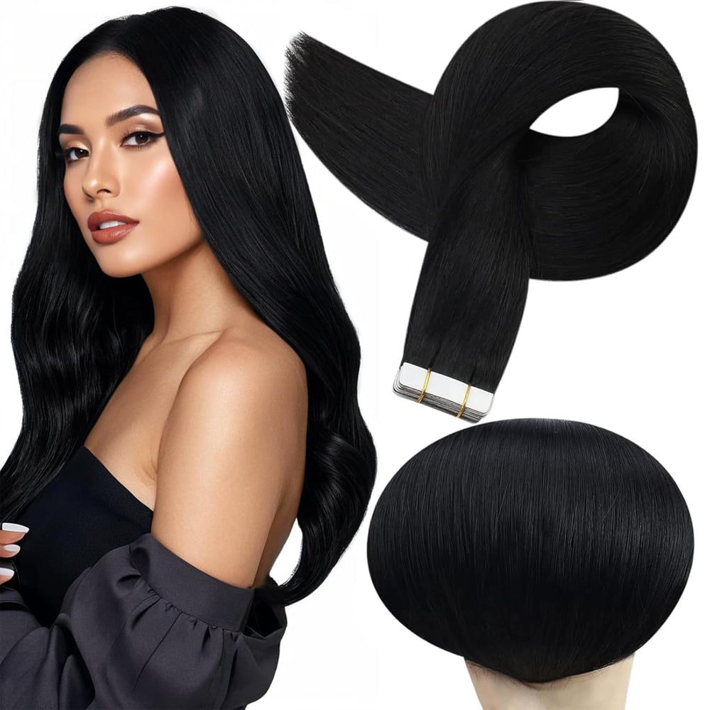 Full Shine tape-in extensions with Remy hair offer a silky texture for a seamless, natural look.