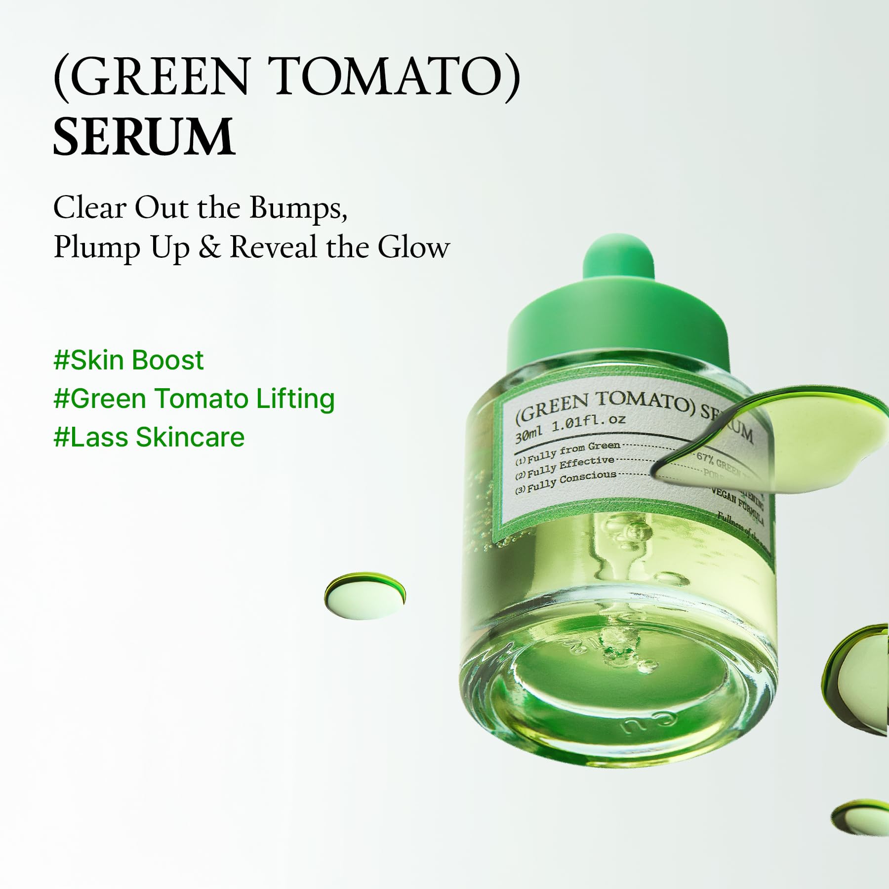 FULLY serum tomate verde con etiqueta elegante para rutina suave.