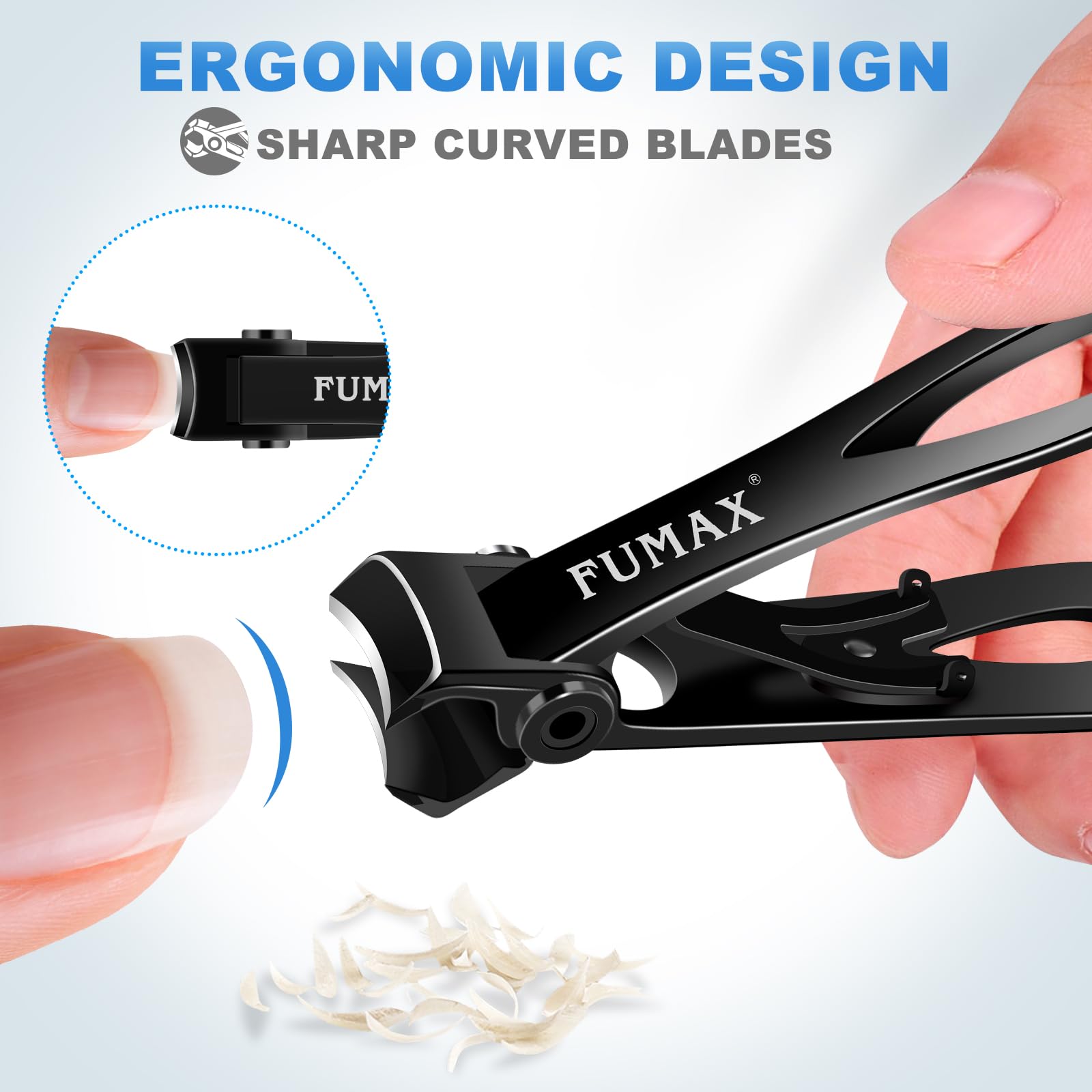 FUMAX ergonomic lever design for comfortable leverage during clipping.
