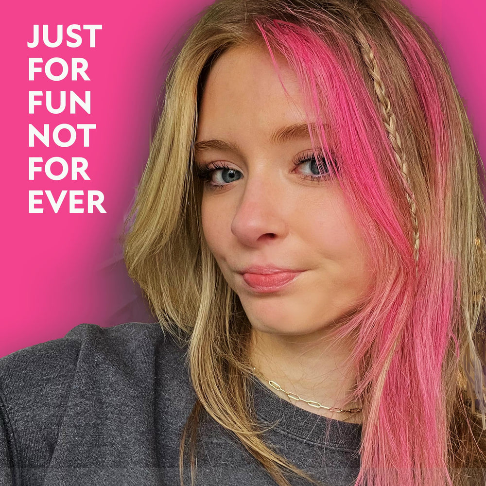 Fun In by Sun In color applied to hair strands for a festival look.