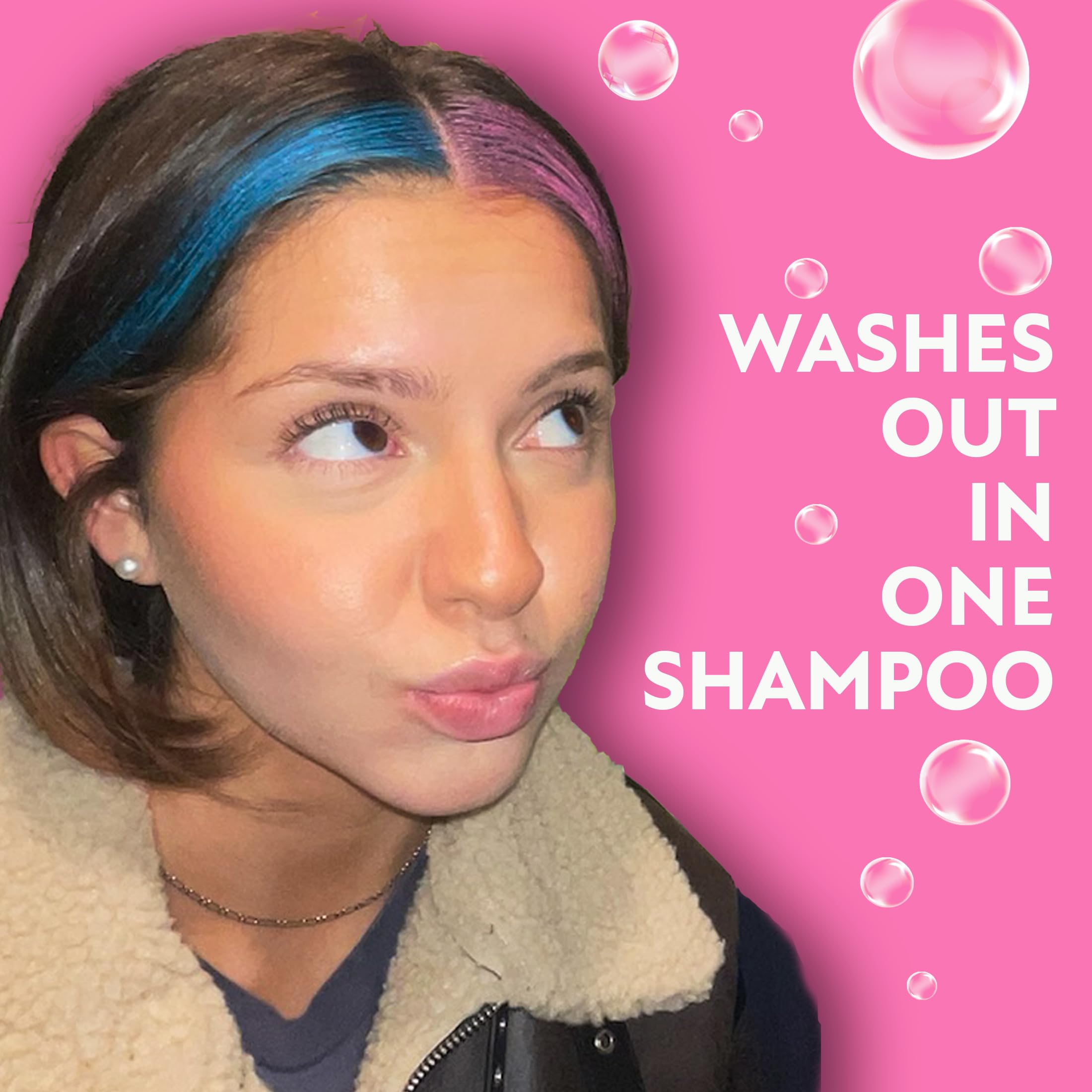 Fun In by Sun In wash-out process shown with shampoo for easy removal.