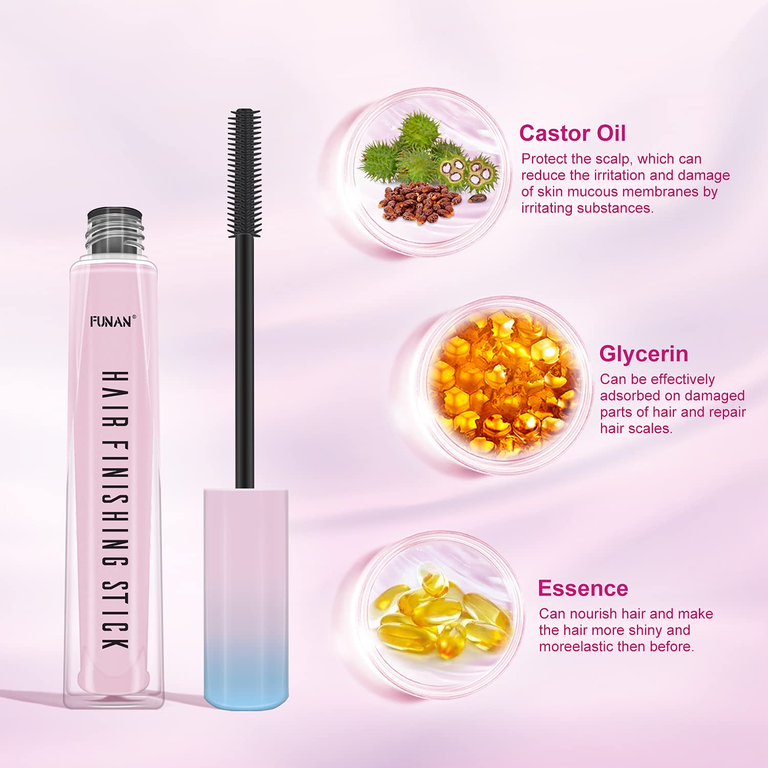 FUNAN Hair Finishing Stick glides over long, short, and curly hair.