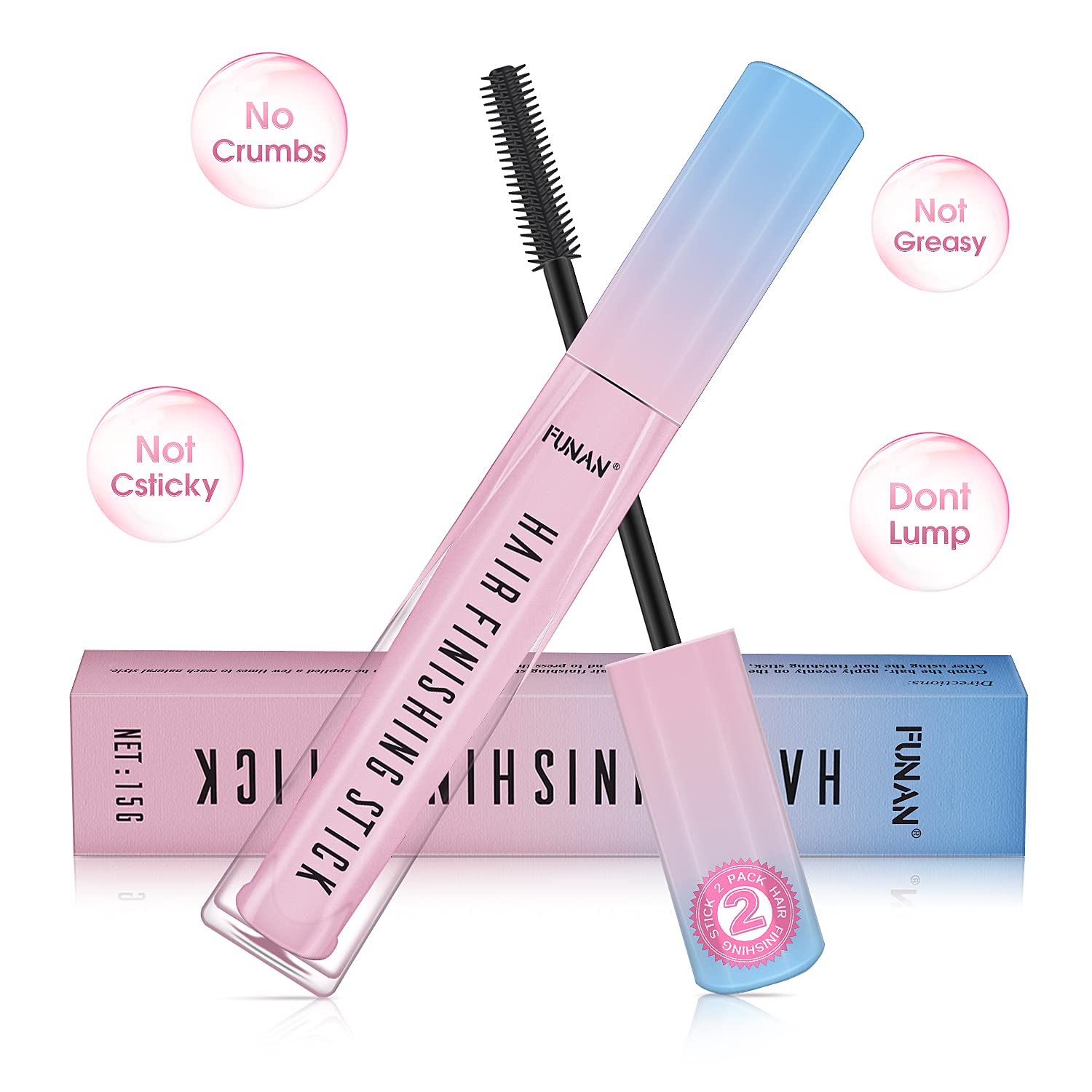 FUNAN Hair Finishing Stick 2-Pack mascara-style design for easy touch-ups.