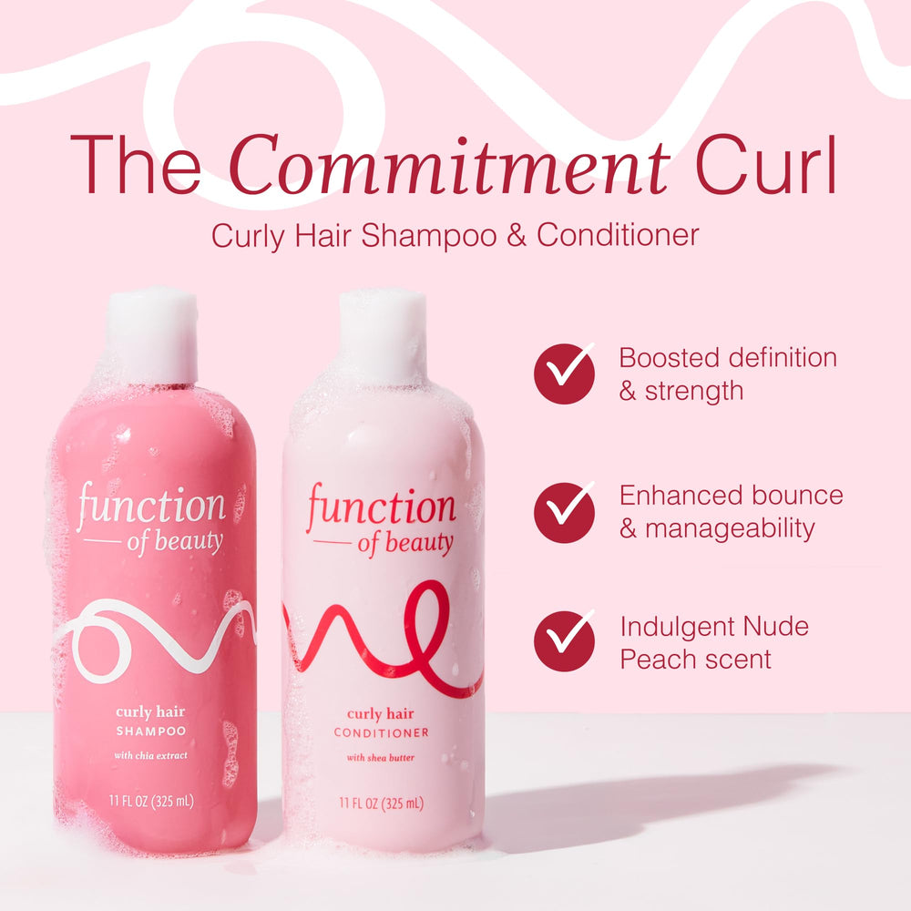 Function of Beauty Curly Conditioner bottle pour delivers deep hydration for soft, bouncy curls.