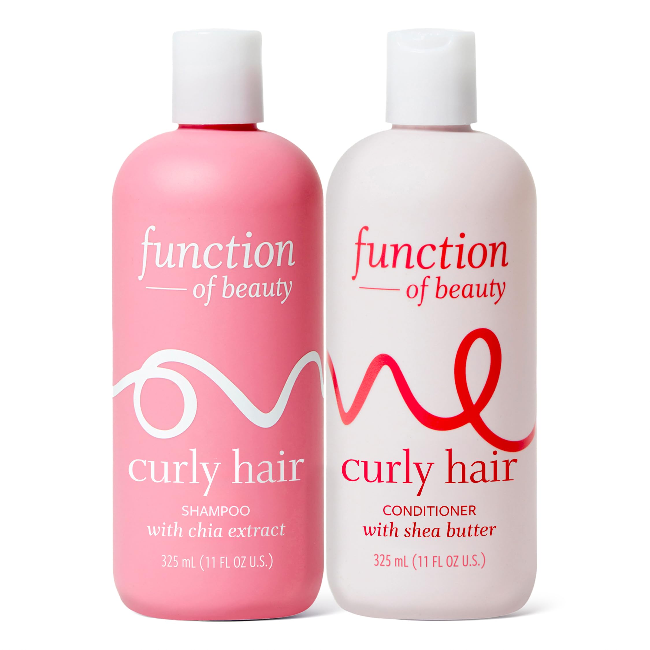 Function of Beauty Curly Shampoo bottle pour shows gentle cleansing for defined curls.