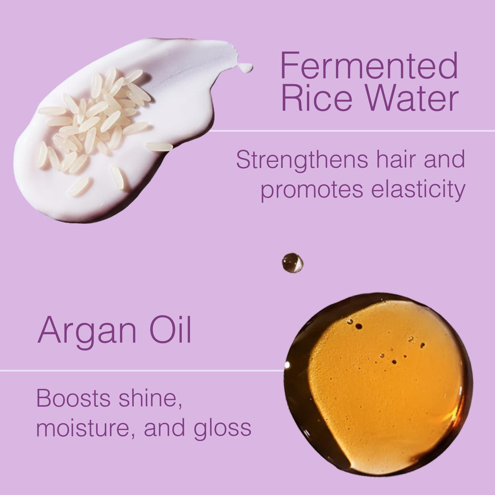 Function of Beauty ingredientes arroz fermentado y argán para hidratación suave.