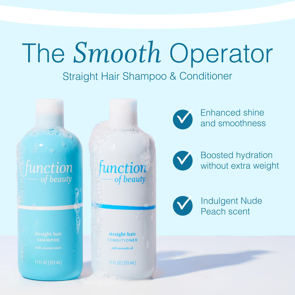 Function of Beauty Straight Hair Conditioner bottle, moisture lock for shine.