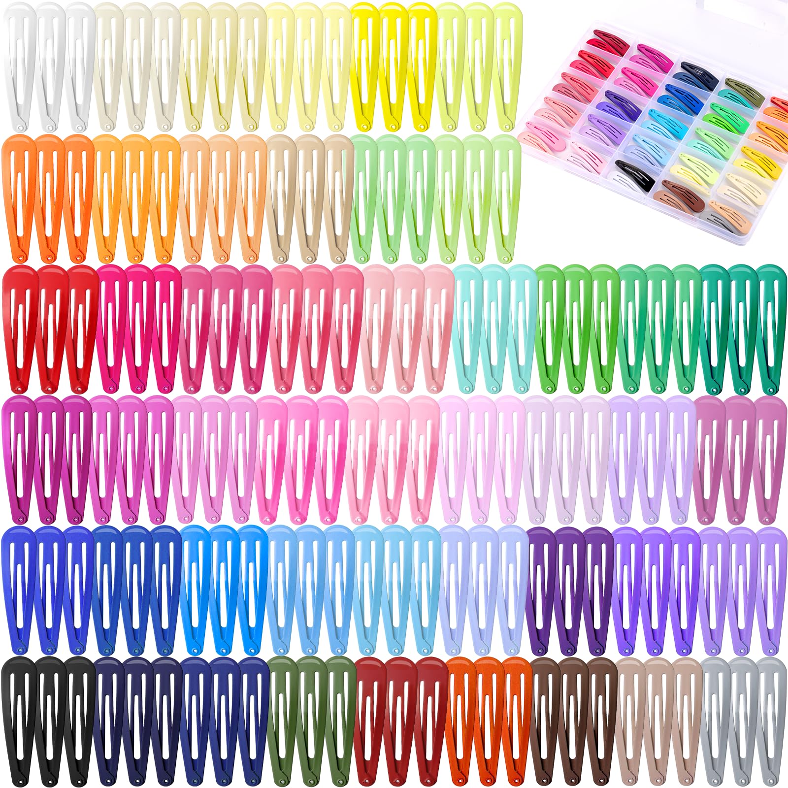 Funtopia 150-piece hair clips in vibrant colors with storage case for easy organization.
