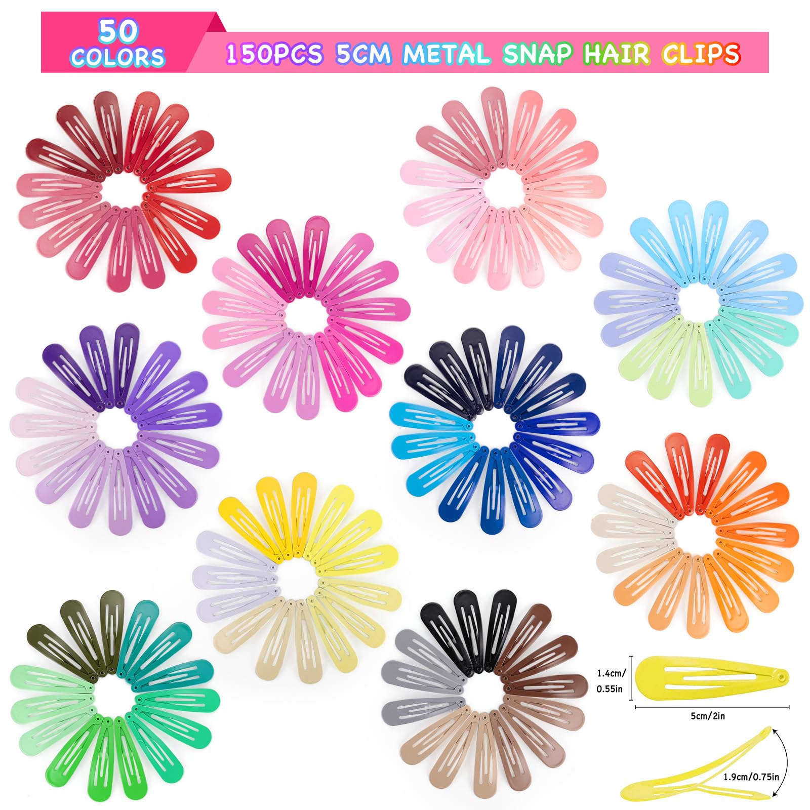 Funtopia 2-inch snap barrettes with non-slip metal finish for secure all-day wear.