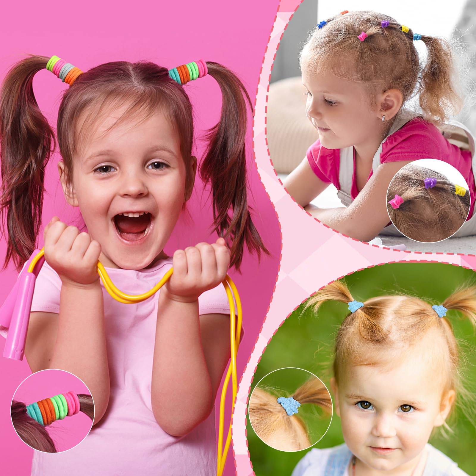 Funtopia colorful elastic ties closeup show gentle stretch for delicate hair.