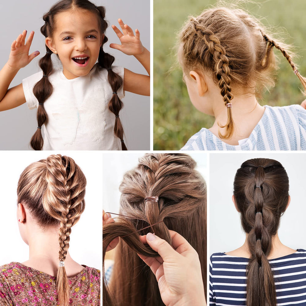 Funtopia mini hair ties on braids and ponytails for secure hold.