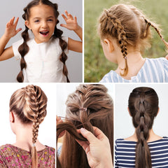 Funtopia mini hair ties on braids and ponytails for secure hold.