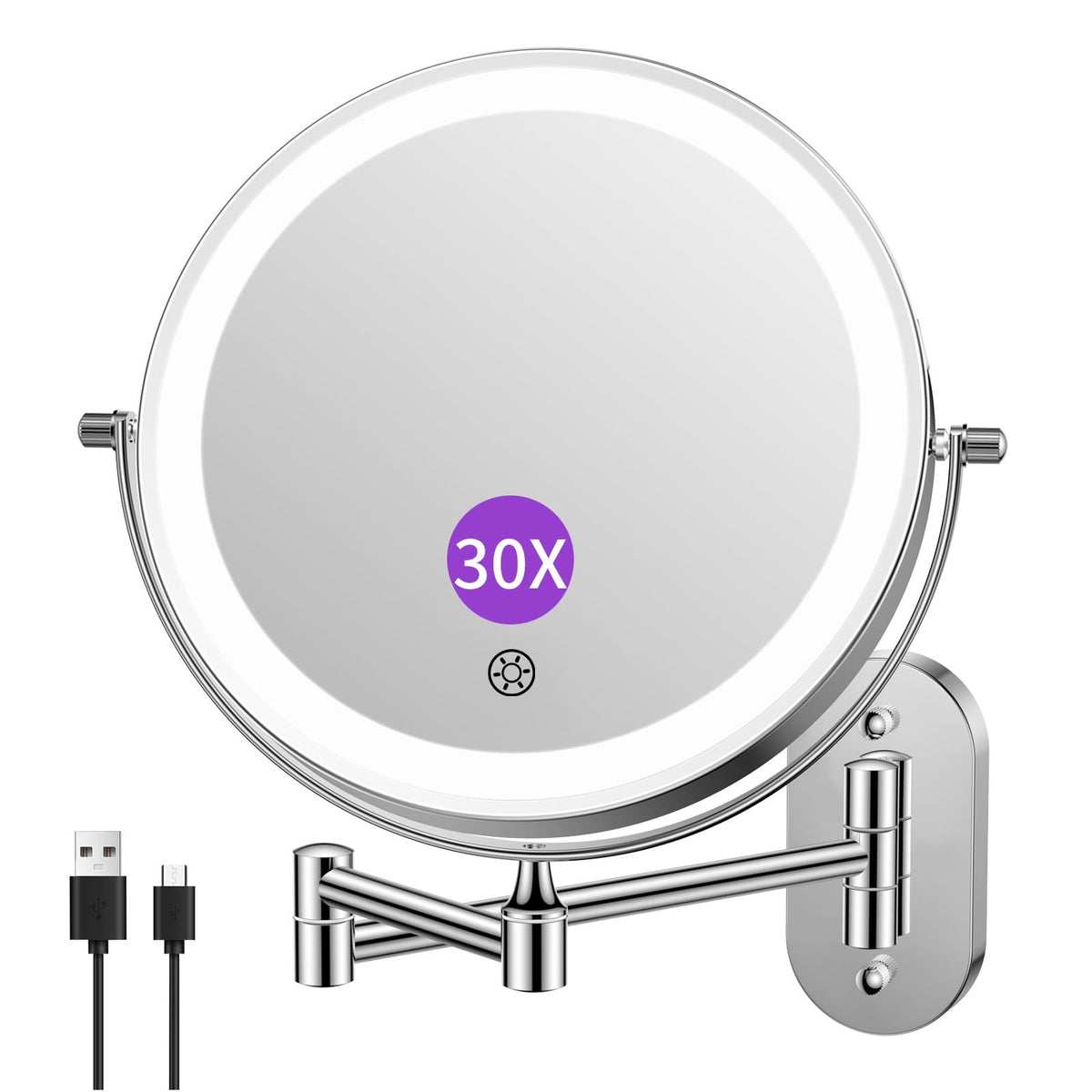 FUNTOUCH 5000mAh rechargeable mirror in front view with versatile lighting.