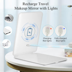 FUNTOUCH folding travel mirror with 3-color lighting for versatile skin-tone rendering