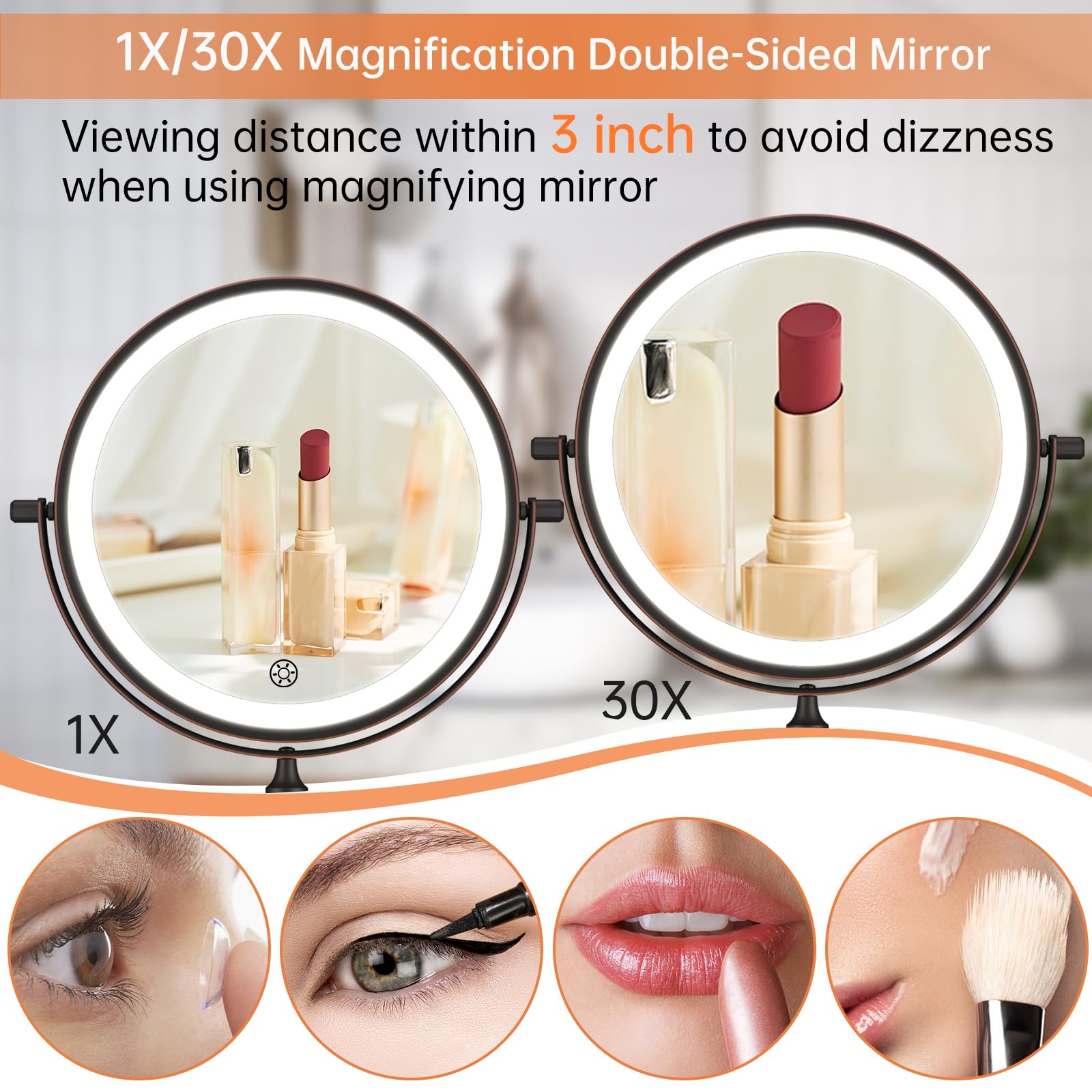 Funtouch 3-color lighting to preview makeup in various lights