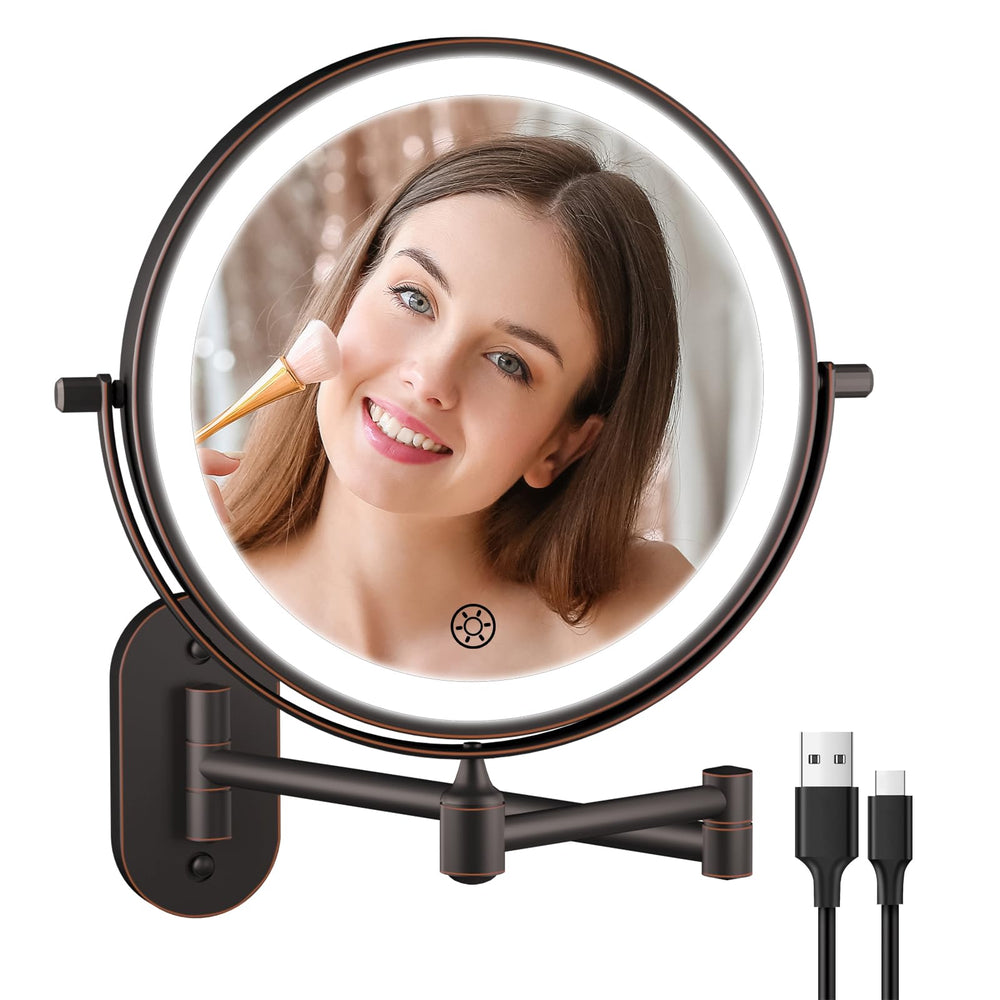 Funtouch makeup mirror front view with antique bronze finish