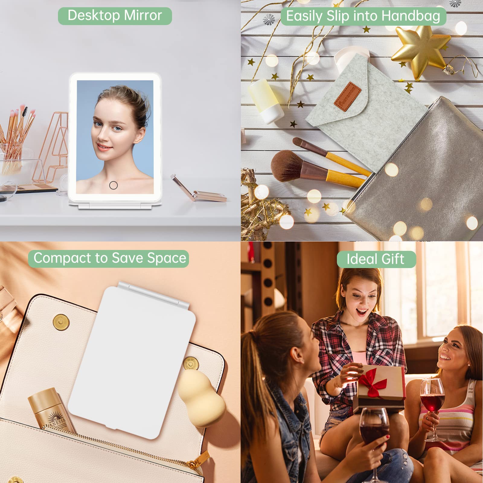 FUNTOUCH vanity mirror set up on a tabletop for convenient home use.