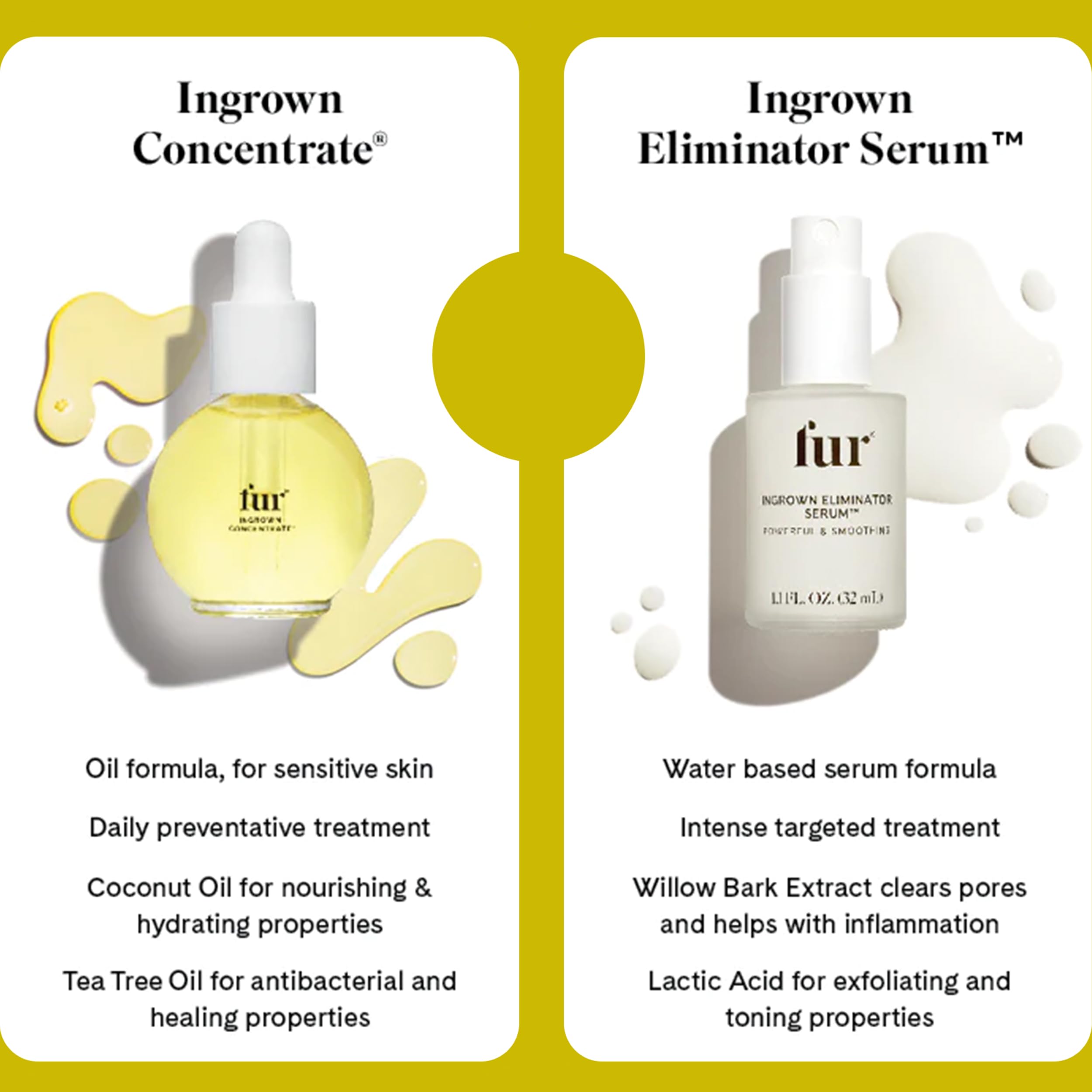 Fur Ingrown Eliminator Serum near pores showing clearer skin and refined texture.