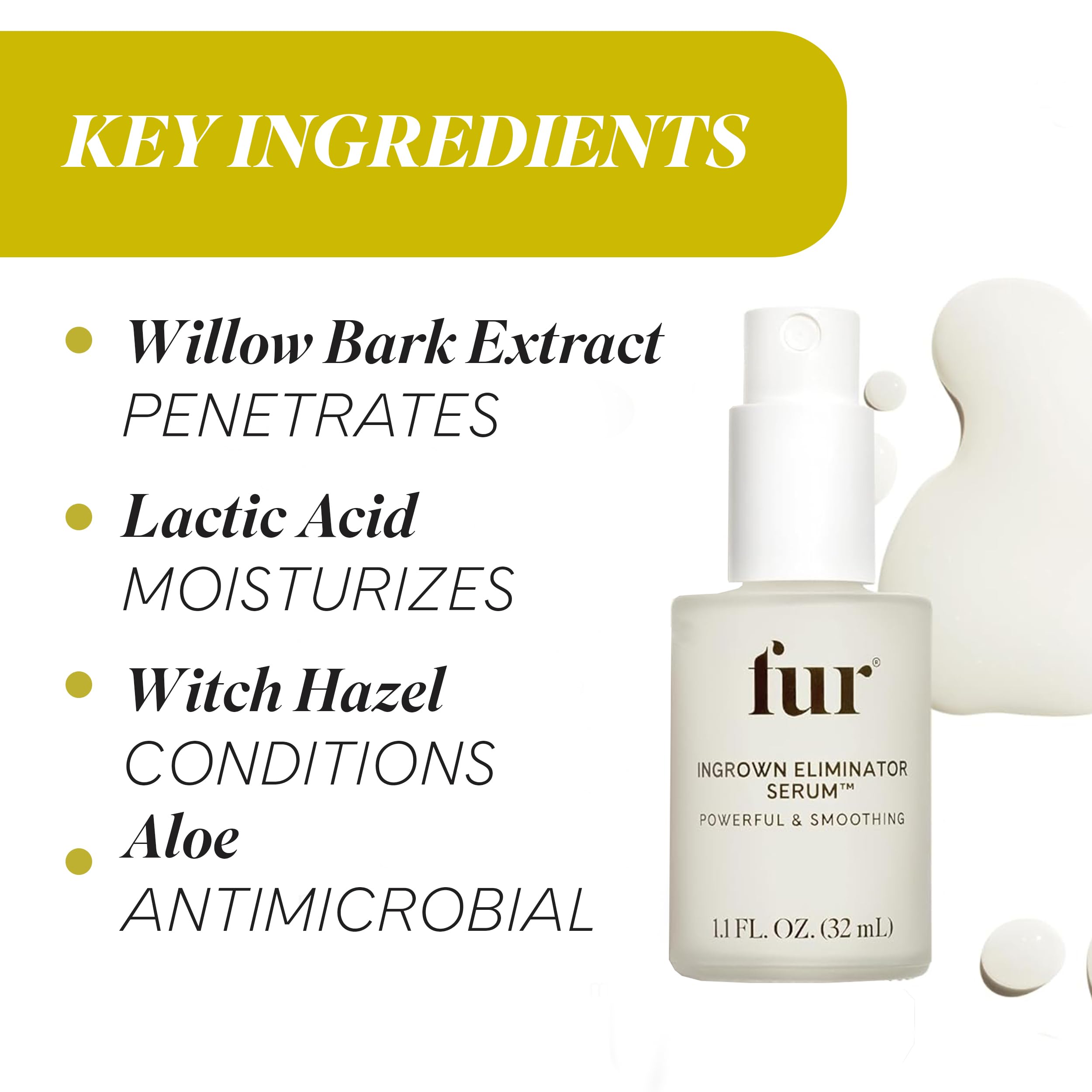 Fur Ingrown Eliminator Serum Aloe and Willow Bark soothing redness.